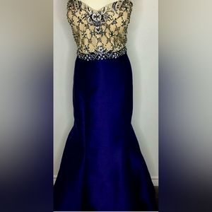 Rachel Allen Size 14w  Navy Beaded Mermaid Dress